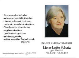Schatz Liese-Lotte geb. Heinrich, 1923 - 2010
