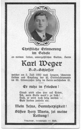 Weger Karl, b.b.-Schlosser, 1900 - 1950