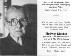 Klocker Hedwig 1897 - 1985