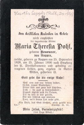 Pohl Maria Theresia geborene Neururer 1828 - 1890