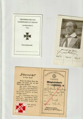 Vaterländische Front Mitgliedskarte für Perkhofer Franz