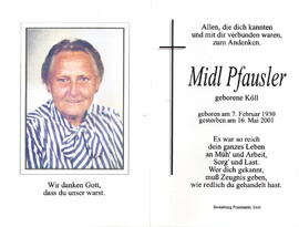 Pfausler Midl geborene Köll, 1930 - 2001