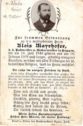 Mayrhofer Alois Postmeister und Bäckermeister 1848 - 1908