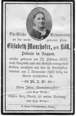 Mayrhofer Elisabeth geb. Köll, Private 1823 - 1902