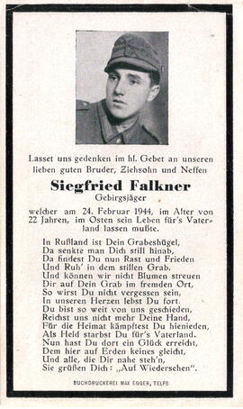 Falkner Sigfried, Gebirgsjäger 1922 - 1944