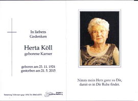 Köll Herta geborene Karner, 1924 - 2015