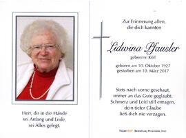 Pfausler Ludwina geborene Köll, 1927 - 2017