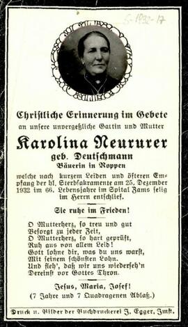 Neururer Karolina geb. Deutschmann Bäuerin 1866 - 1932