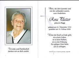Platzer Rosa geborene Raggl, 1910 - 2006