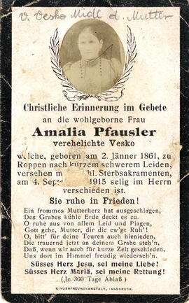 Pfausler Amalia verehelichte Vesko 1861 - 1915