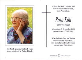 Köll Rosa geborene Raggl 1910 - 2004