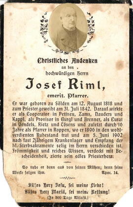 Riml Josef, emerit. Pfarrer 1818 - 1902