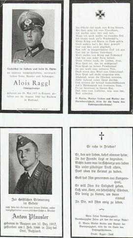 Sterbebilder Alois Raggl und Anton Pfausler