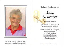 Neururer Anna geb. Auderer 1914 - 2011