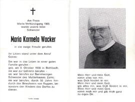 Wacker Maria Kamela  Klosterschwester 1908 - 1985