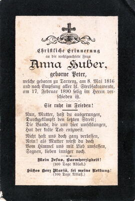 Huber Anna geborne Peter, 1816 - 1890