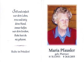 Pfausler Maria geb. Plattner 1933 - 2015