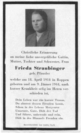 Straubinger Frieda geb. Pfausler 1918 - 1944