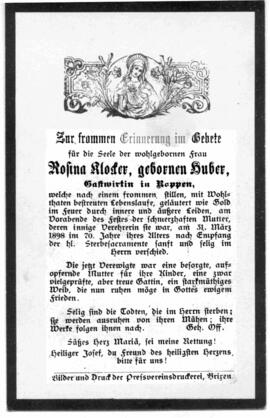 Klocker Rosina geborene Huber, Gastwirtin 1828 - 1898