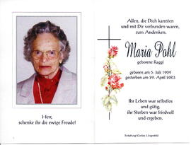 Pohl Maria geb. Raggl 1909 - 2003