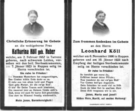 Köll Katharina geb. Huber 1852 - 1923 und Köll Leonhard 1896 - 1923