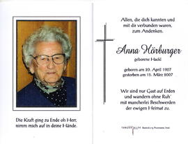 Hörburger Anna geborene Hackl 1907 - 2007