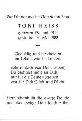 Heiss Antonia &quot;Toni&quot; 1911 - 1988