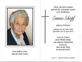 Schöpf Emma geborene Perkhofer, 1925 - 2015