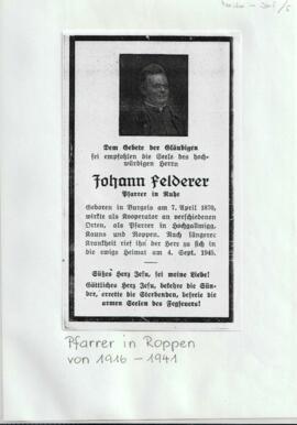 Sterbebild Johann Felderer 1870 - 1945