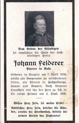 Felderer Johann Pfarrer 1870 - 1945