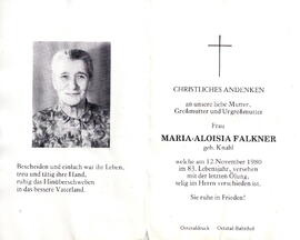 Falkner Maria Aloisia  geb. Knabl1897 - 1980