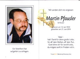 Pfausler Martin, Schlosser, 1959 - 2014