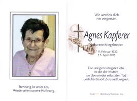 Kapferer Agnes geborene Kriegelsteiner 1930 - 2016