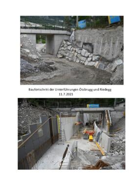 Baufortschritt der Unterführung Ötzbruck und Riedegg Juli 2021
