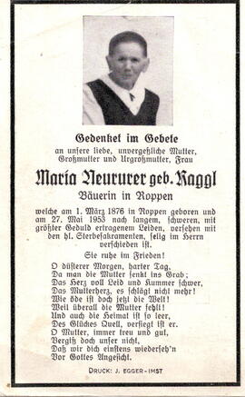 Neururer Maria geborene Raggl Bäuerin 1876 - 1953