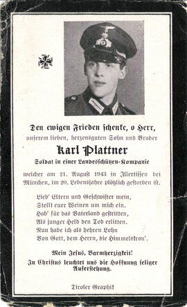 Plattner Karl. Soldat 1923 - 1943