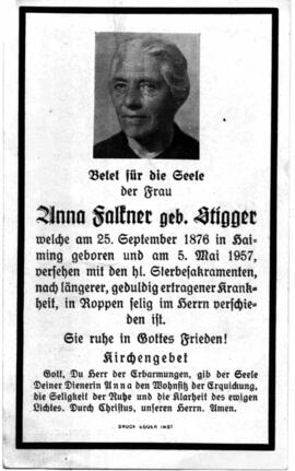 Falkner Anna geb. Stigger 1876 - 1957