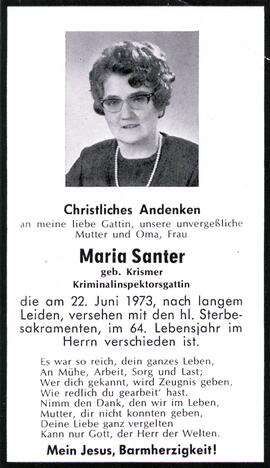 Santer Maria geb. Krismer Kriminalinspektorsgattin 1909 - 1973