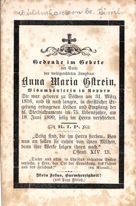 Gstrein Anna Maria, Widumhäuserin 1816 - 1890