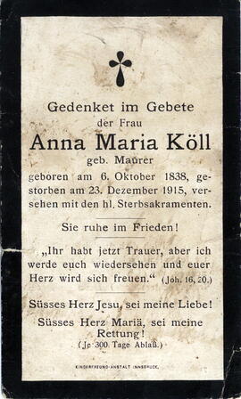 Köll Anna Maria geb. Maurer 1838 - 1915