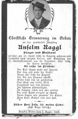 Raggl Anselm Sänger und Musikant 1884 - 1910