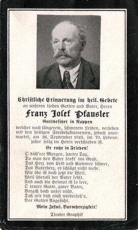 Pfausler Franz Josef Gutsbesitzer in Roppen 1873 - 1943