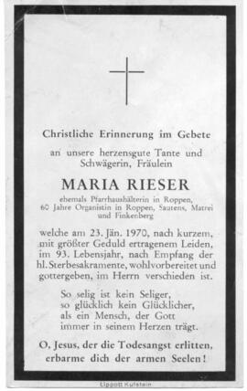Rieser Marisa Pfarrhaushälterin 1877 - 1970
