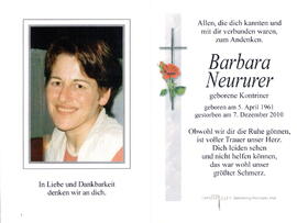 Neururer Barbara geborene Kontriner 1961 - 2010
