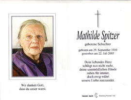 Spitzer Mathilde geborene Schuchter 1910 - 2005