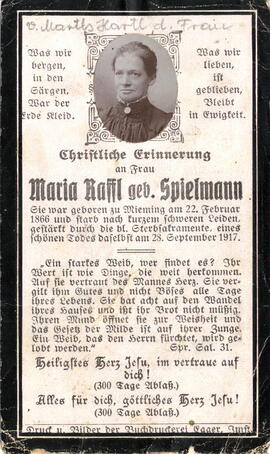 Raffl Maria geb. Spielmann 1866 - 1917