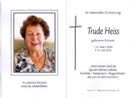 Heiss Trude geborene Krismer, 1944 - 2016