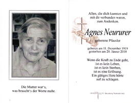 Neururer Agnes geb. Pfausler 1919 - 2010
