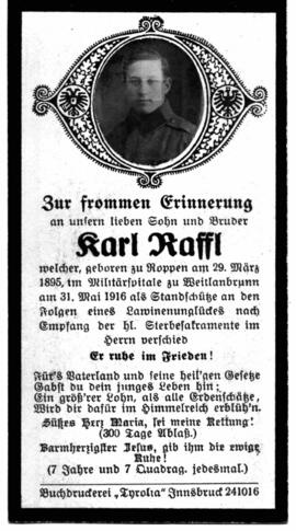 Raffl Karl  Standschütze 1895 - 1916