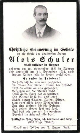 Schuler Alois Waldaufseher in Roppen 1884 - 1934